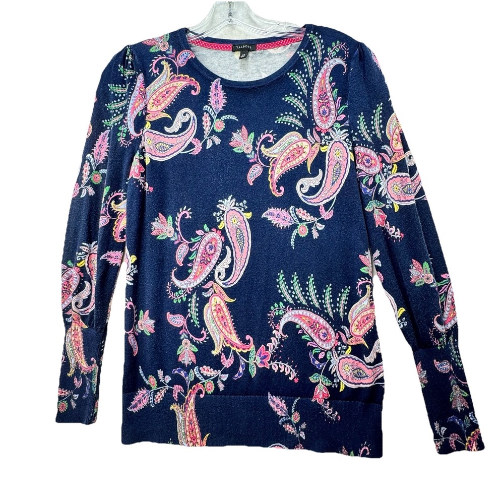 Talbots Womens Size XS Multicolor Paisley Cotton Knit Long Sleeve Tencel Lyocell